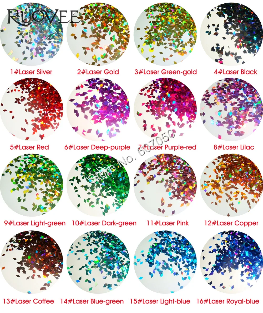 

16 Laser Colors 2MM Holographic Diamond rhombus Glitter Paillette Spangles Shape for Nail Art Glitter Crafts Decoration