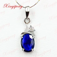 18 k white gold with natural sapphire pendant female dark blue is contracted and generous fine jewelry gift