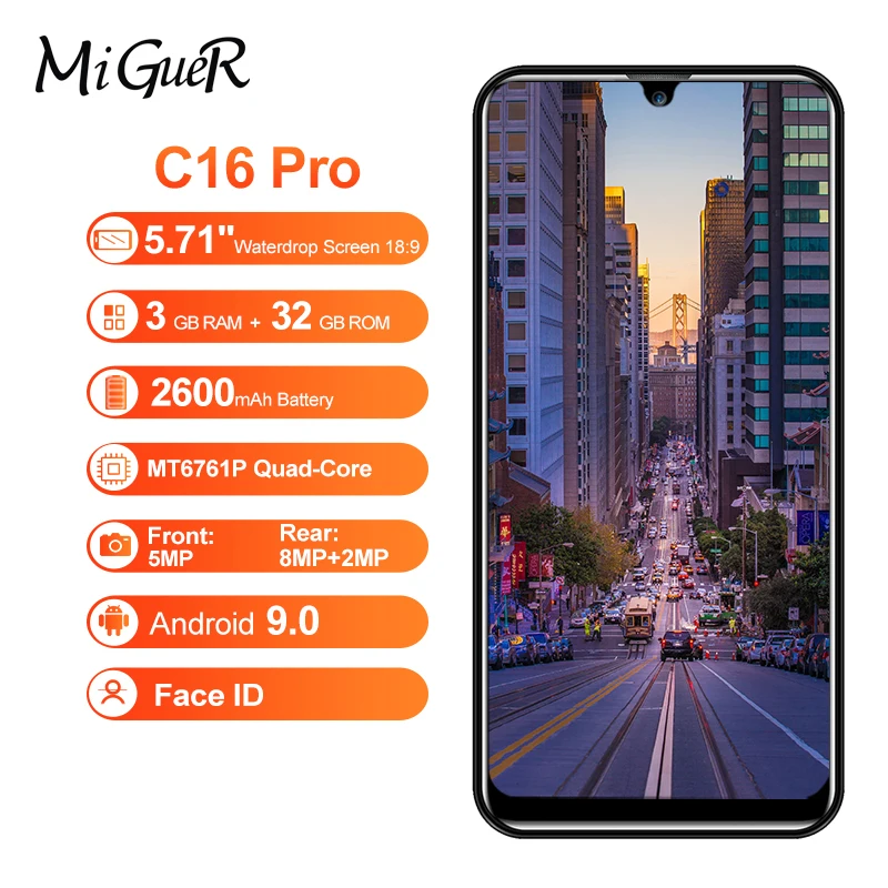 Смартфон OUKITEL C16 PRO 5,71 ''HD+ Android 9,0 Pie, 3 ГБ ОЗУ, 32 Гб ПЗУ, четырехъядерный процессор MT6761P, 2600 мАч, мобильный телефон с функцией распознавания лица, 4G LTE