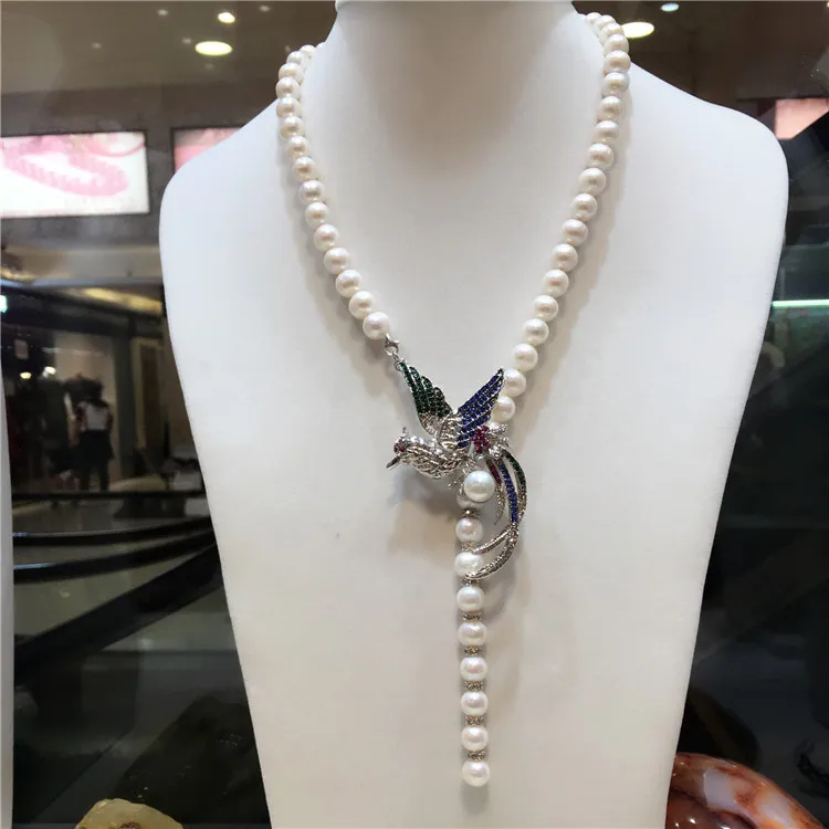 Ожерелье Из Белого Натурального пресноводного жемчуга 9-10 мм 60 см длинные