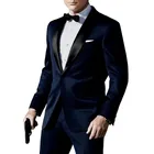 Высококачественный темно-синийчерный смокинговый костюм для жениха на заказ, свадебные костюмы в Джеймс Бонд для мужчин, пиджак для выпускного вечера, брюки с бантом, черный