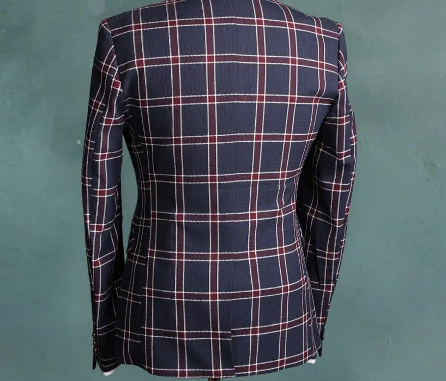 Твидовый синий клетчатый Мужской приталенный костюм на заказ смокинг в