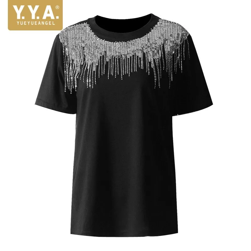 Женская футболка с коротким рукавом и цепочкой в стиле панк пуловер из хлопка