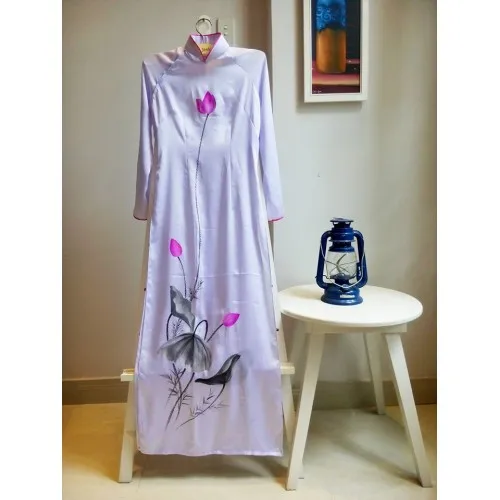 Vietnam cheongsam Mr D - lotus hand-painted 13 retro cultivate morality long dress |