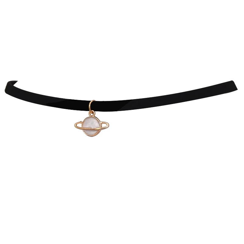 Модные макси Кручёные Ожерелья Черный Бархат Кожа геометрический круг планета Подвески Ложные Воротник Чокеры Цепочки и ожерелья Для женщин ювелирные изделия подарков - Окраска металла: White