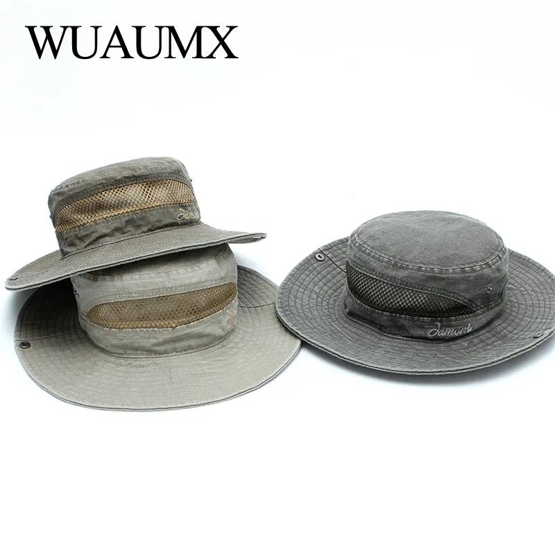 

Wuaumx Summer Bucket Hat Men Women Breathable Sun Hats Wide Brim Fisherman Hat Foldable Sunscreen Cap Outdoor Fishing Hiking Cap