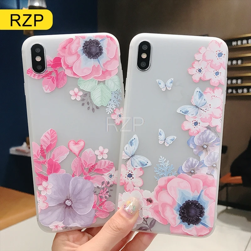 Чехол для телефона RZP с цветком Бампер Apple iPhone 5 6 6S 7 8 Plus Xs Max XR задняя крышка мягкий