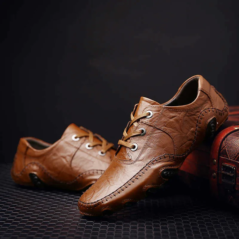 High Quality Men Casual Shoes Winter Leather Mens Loafers Comfortable Lace Up Flat Driving Plus Size 38-48 | Обувь