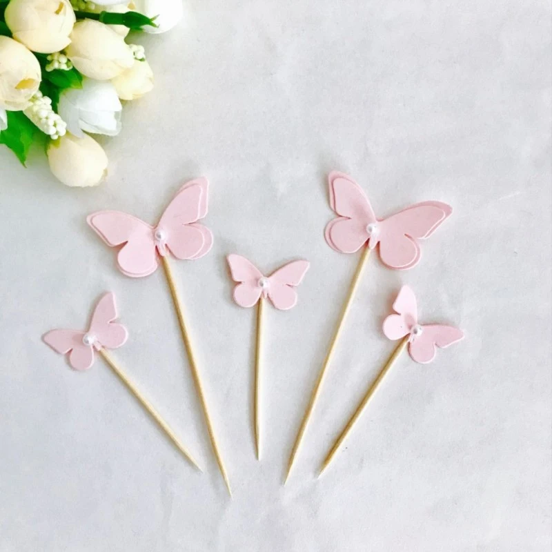 5 шт./лот розовый Топпер для торта в виде летающей бабочки украшение на день
