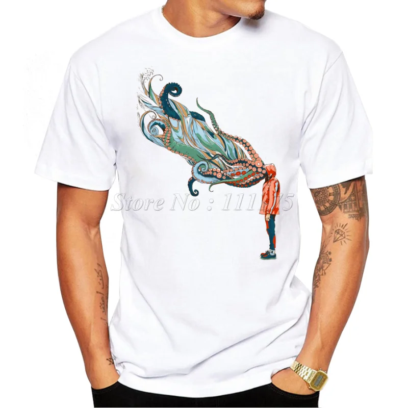 Новинка 2019 Мужская Высококачественная футболка с абстрактным принтом осьминога