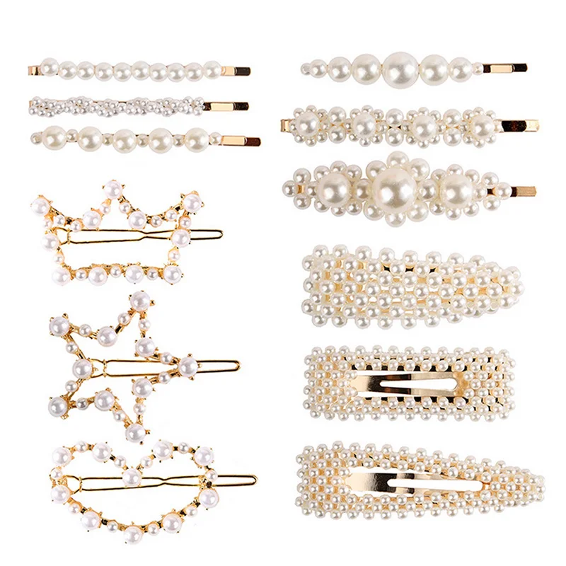 Женская заколка для волос с жемчугом элегантная металлическая в Корейском стиле