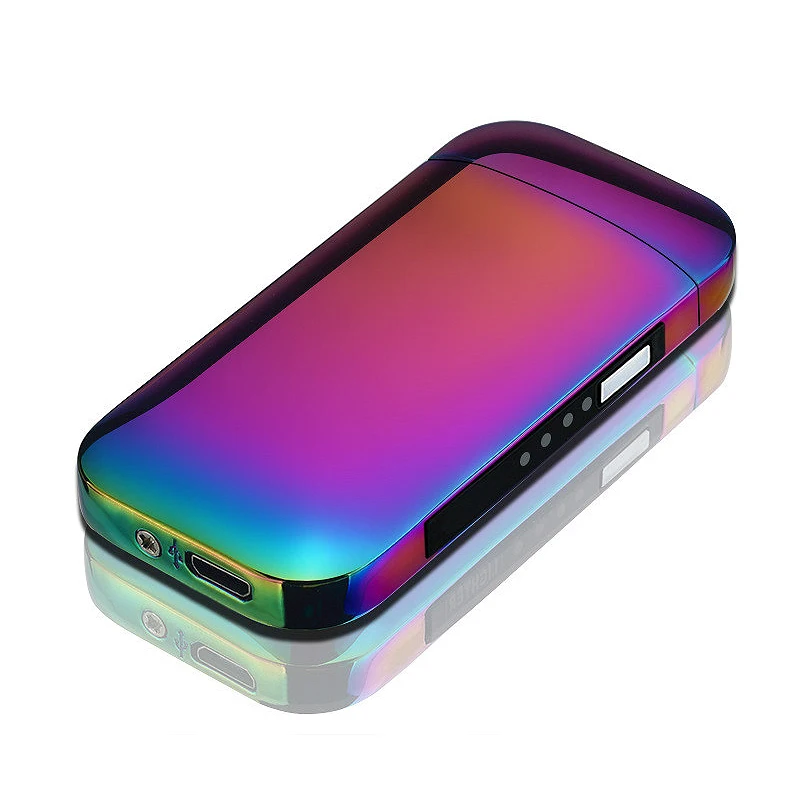 Металлическая ветрозащитная электронная сигарета с зарядкой от USB Зажигалка двойная дуга плазменный импульсный светодиодный дисплей - Цвет: Orange