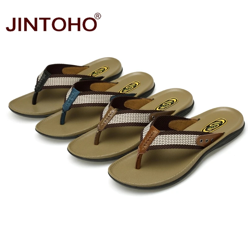 Шлепанцы JINTOHO мужские из натуральной кожи пляжные массажные тапки модные