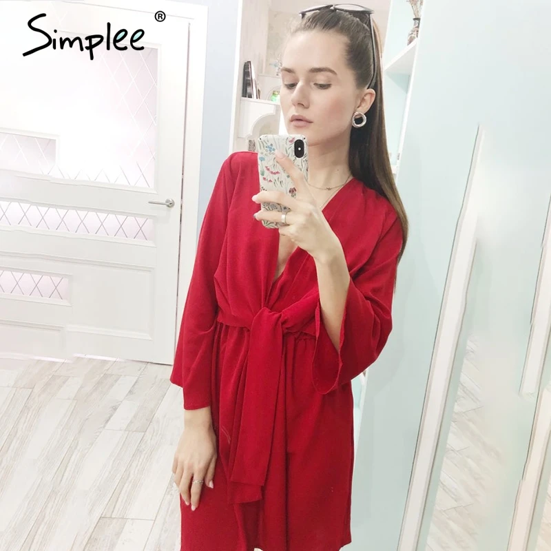Cuerly Vintage long sleeve chiffon summer dress women Black bow office bandage dresses Sexy red female ladies short festa | Женская