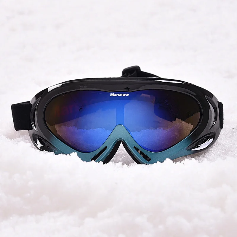 Black Blue MARSNOW, зимние лыжные очки, ветрозащитные очки для сноуборда, защита UV 400, для женщин и мужчин, для снегохода, лыжного спорта, очки с одним покрытием, линзы - Цвет: Black Blue