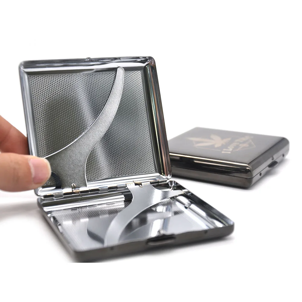 "420" Pattern Ice Rainbow Color Metal Cigarette Case(90x80MM) Hold 20 Regular Size Cigarettes(85mm*8mm) With 2 Clips