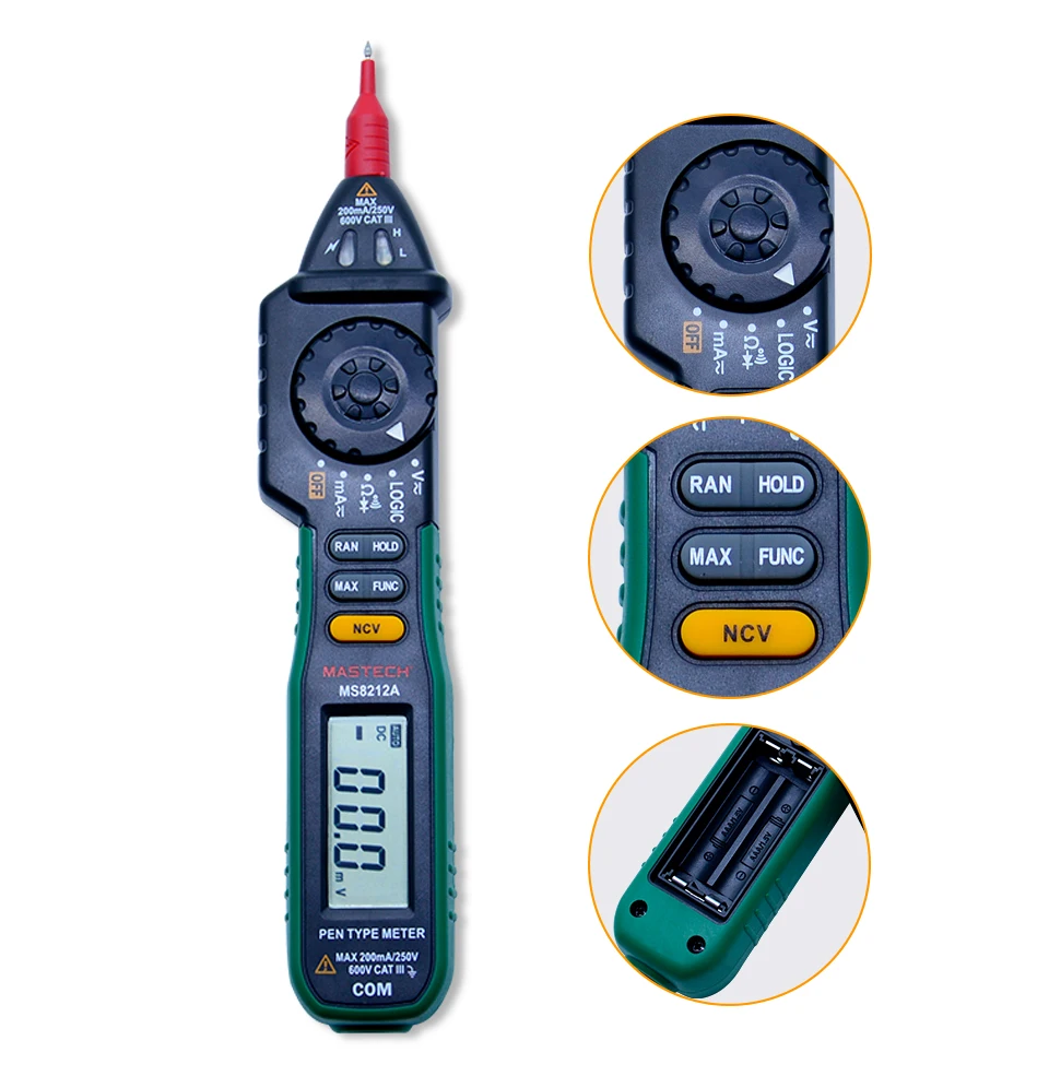 MASTECH ms8212a Ручка Тип Цифровой мультиметр multimetro AC DC Напряжение ток тестер диодов непрерывность логика Бесконтактный Напряжение