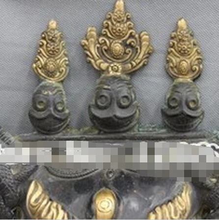 WBY---323 + изысканная 14 &quotБронзовая медная позолоченная маска Yamantaka Hayagriva Buddha Face Bull Ox