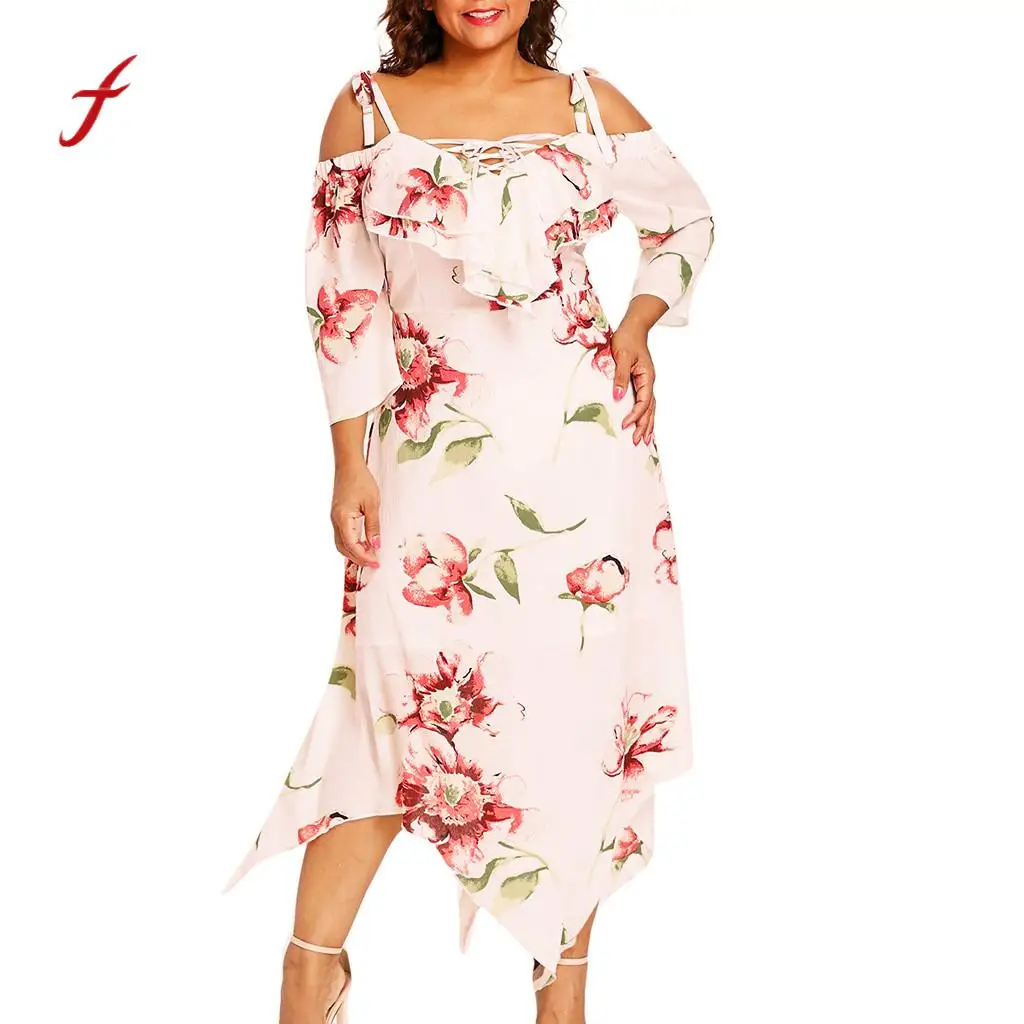 Кружевное платье с цветочным принтом для женщин плюс размер повседневный топ