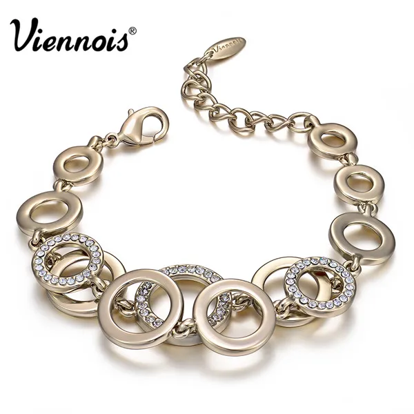 Light Gold Plated Viennois Марка Новая Мода Ювелирные Изделия Роуз Позолоченные Кругов Браслет& Браслеты Стразами Круглые Браслеты Для Женщин Femme Подарков - Окраска металла: Light Gold Plated