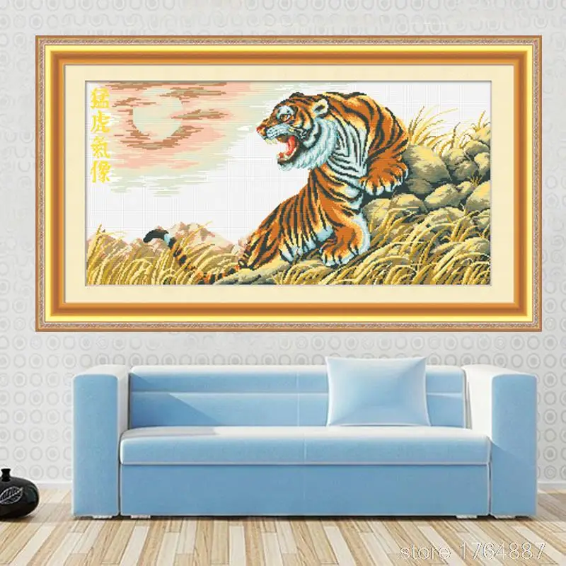 Needlework Sewing Cross Stitch Kits Tiger Meteorological Cotton Embroidery Animal Painting Decoration For Home Mosaic Picture | Дом и сад