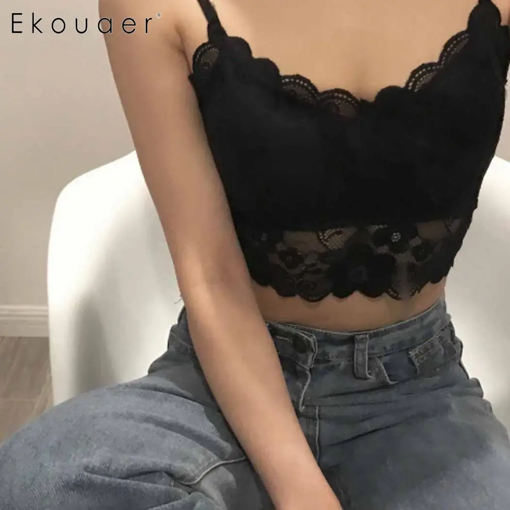 Ekouaer женское нижнее белье бюстгальтер без косточек модные женские топы Кружевные