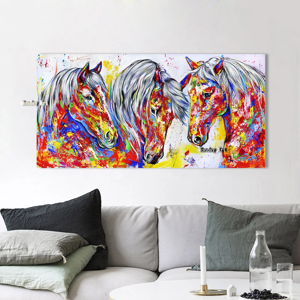 Настенная живопись на холсте 100% животное ручной работы картина из трех искусств