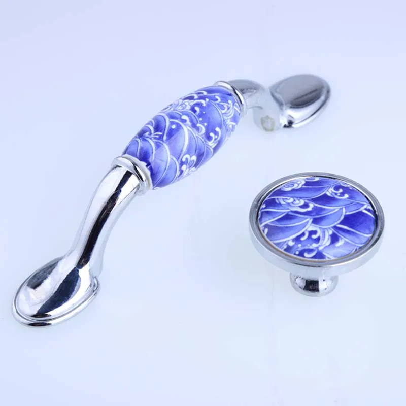 76 мм бело голубые фарфоровые мебельные ручки 3 дюйма синяя керамическая ручка