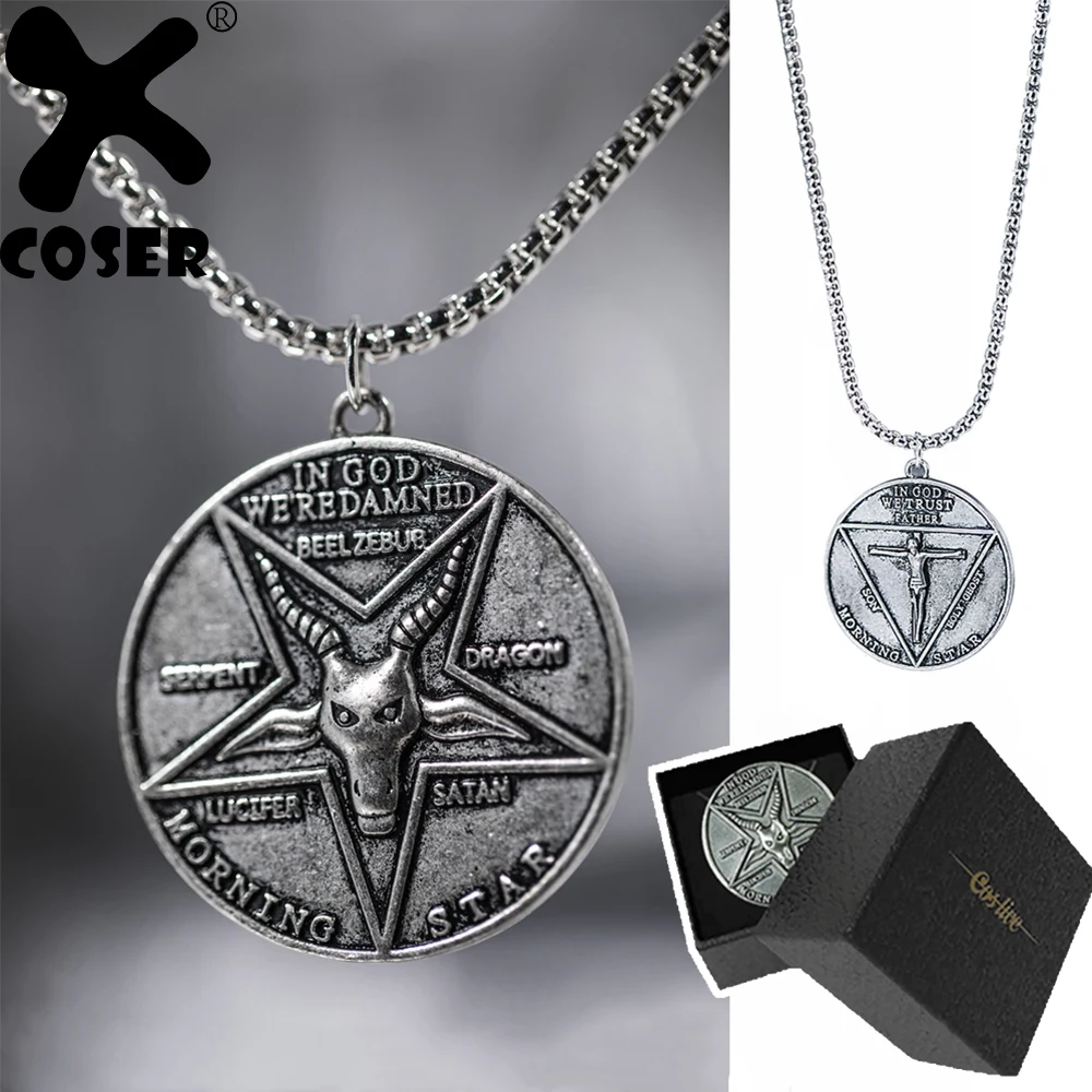 Xcoser дизайн Lucifer Pentecostal колье с монетой косплей реквизит золото серебро Монета