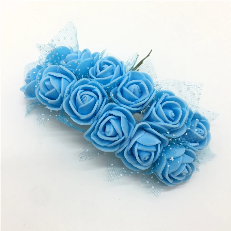 Blue Две пряди цветов, все 24 шт., искусственные цветы из пенопласта для свадьбы, украшения дома, скрапбукинг, искусственный цветок Роза - Цвет: Blue