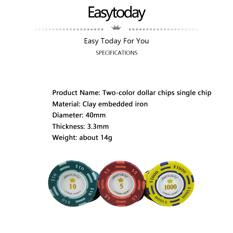 Easytoday 20 шт./компл. высококлассные фишки для покера набор 14 г глиняные встроенные