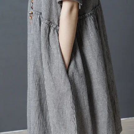 Новое поступление женское клетчатое льняное платье 2018 модные повседневные