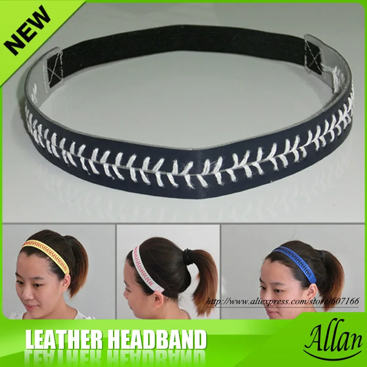 

Wholesale Handmade Jewelry Softball Seam Headbands Leather Hair Accessories for kids