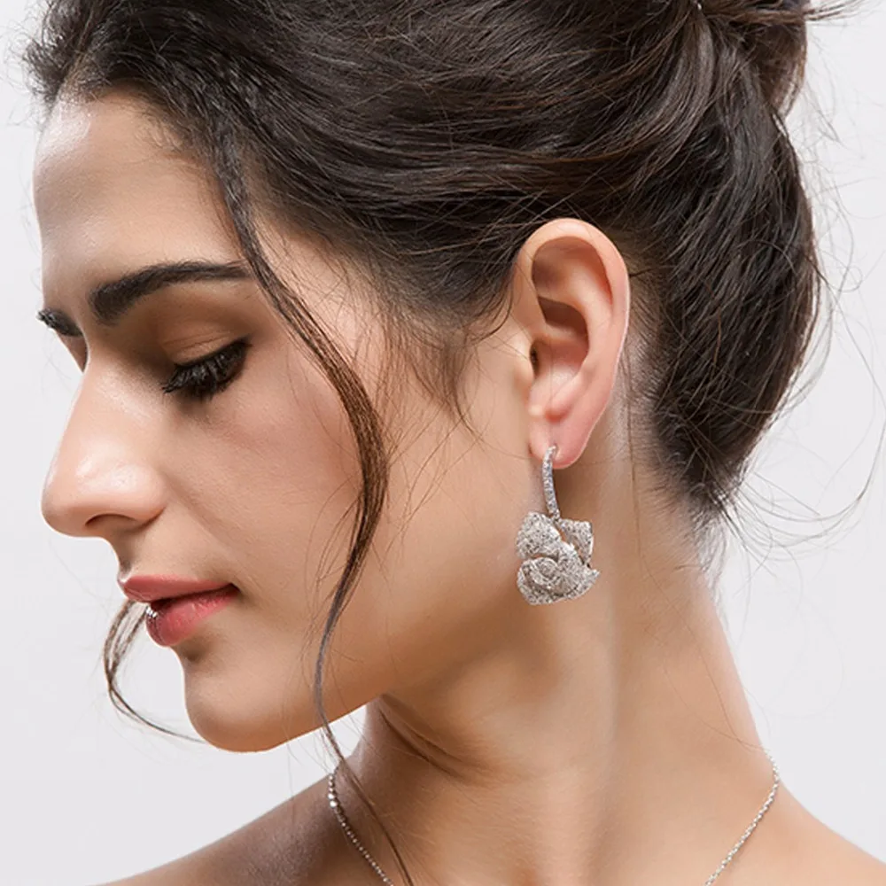 Подарочные романтические серьги и подвеска LUOTEEMI в виде Розы ожерелье AAA +