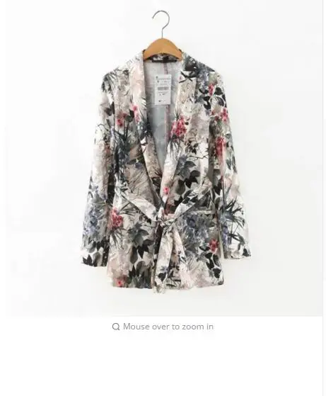 2017 Autumn Women Floral Print Blazer Notched Collar Coat Vintage Flower Long Suit Jacket Outerwear Casaco Feminine Tops | Женская