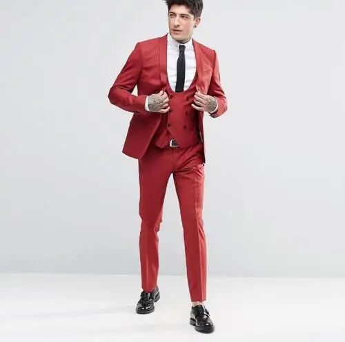 Red Slim Fit Latest Designs Wedding Party Tuxedo Men Suits Tailored Blazer Terno Masculino Men Suit 3 Pieces(Jacket+Pants+Vest)