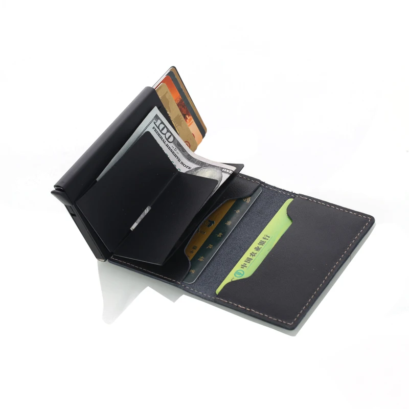 Weduoduo мужской блокирующий Rfid кошелек мини натуральная кожа бизнес алюминиевый кредитный держатель для карт кошелек автоматический всплывающий Чехол для карт