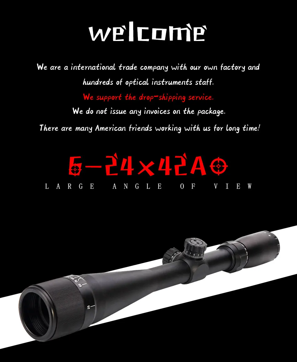 LUGER 6-24X42 AO охотничий прицел передний Parallax Отрегулируйте Mil-Dot Сетка винтовка прицел Открытый тактический пистолет прицел