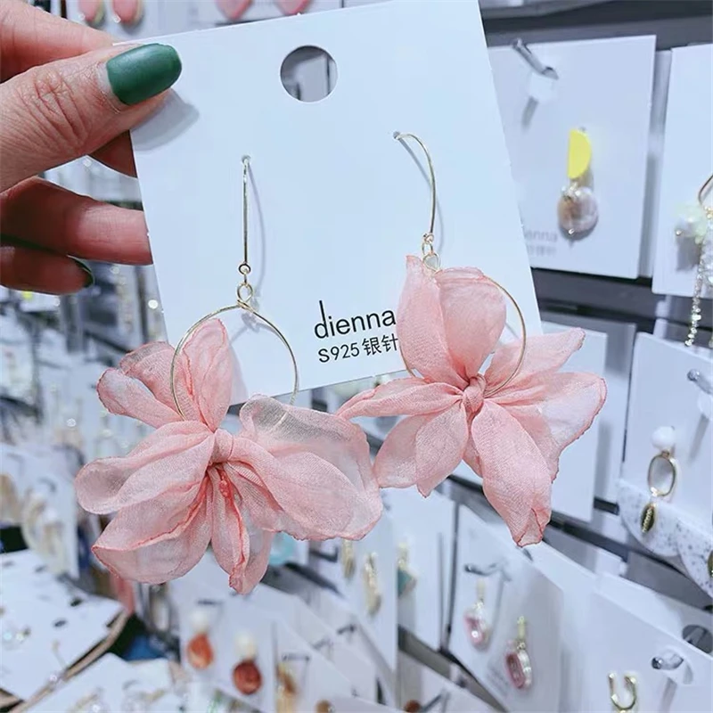 Korean Fashion Multicolor Big Yarn Flowers Drop Earrings for Women Dangle Bohemian Wedding Jewelry Gift wholesale | Украшения и