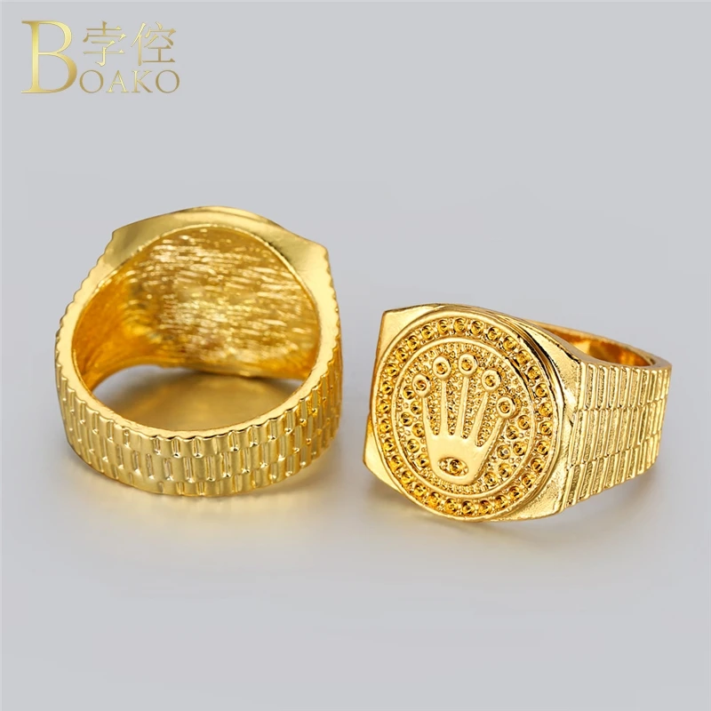 BOAKO Rapper Men Ring Wide Hip Hop Statement Gold Engraved Luxury Iced out crown anillos hombre party jewelry | Украшения и