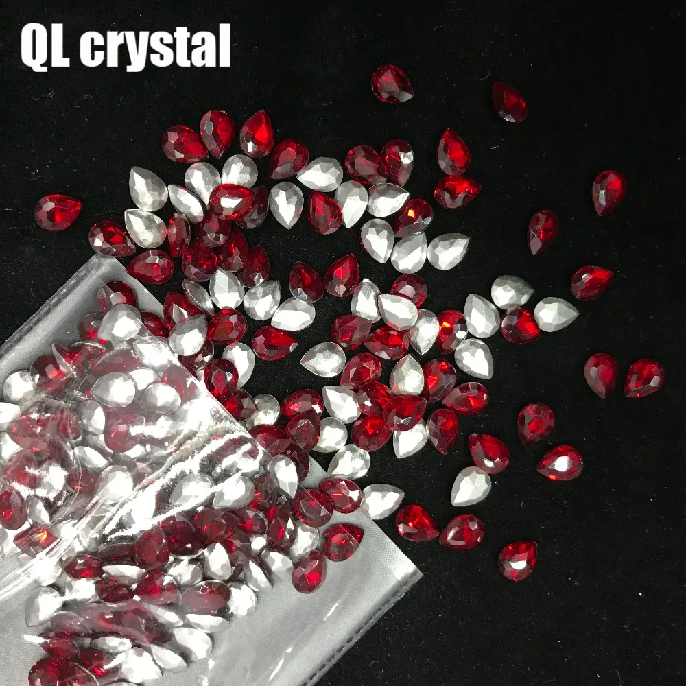 QL Кристалл 6x8 мм глубокий красный слеза Pointback кристалл горный хрусталь Высокое