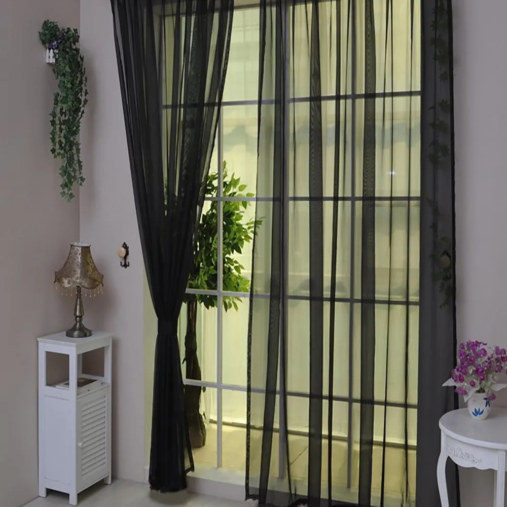 

Ouneed Pure Color Tulle Door Window Curtain Modern Translucidus 100% brand new and high quality pure Black Window Curtain Z30515