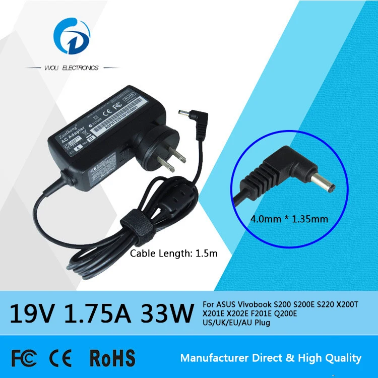 19V 1.75A 33W AC адаптер питания для ноутбука зарядное устройство Asus Vivobook S200E S200 X200T X201E