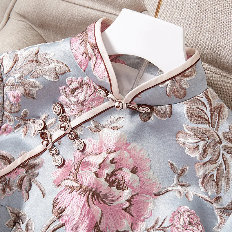 Элегантный женский воротник мандарина цветок Qipao зима новое мини платье Чонсам с длинным рукавом винтажное китайское женское вечернее платье для приемов