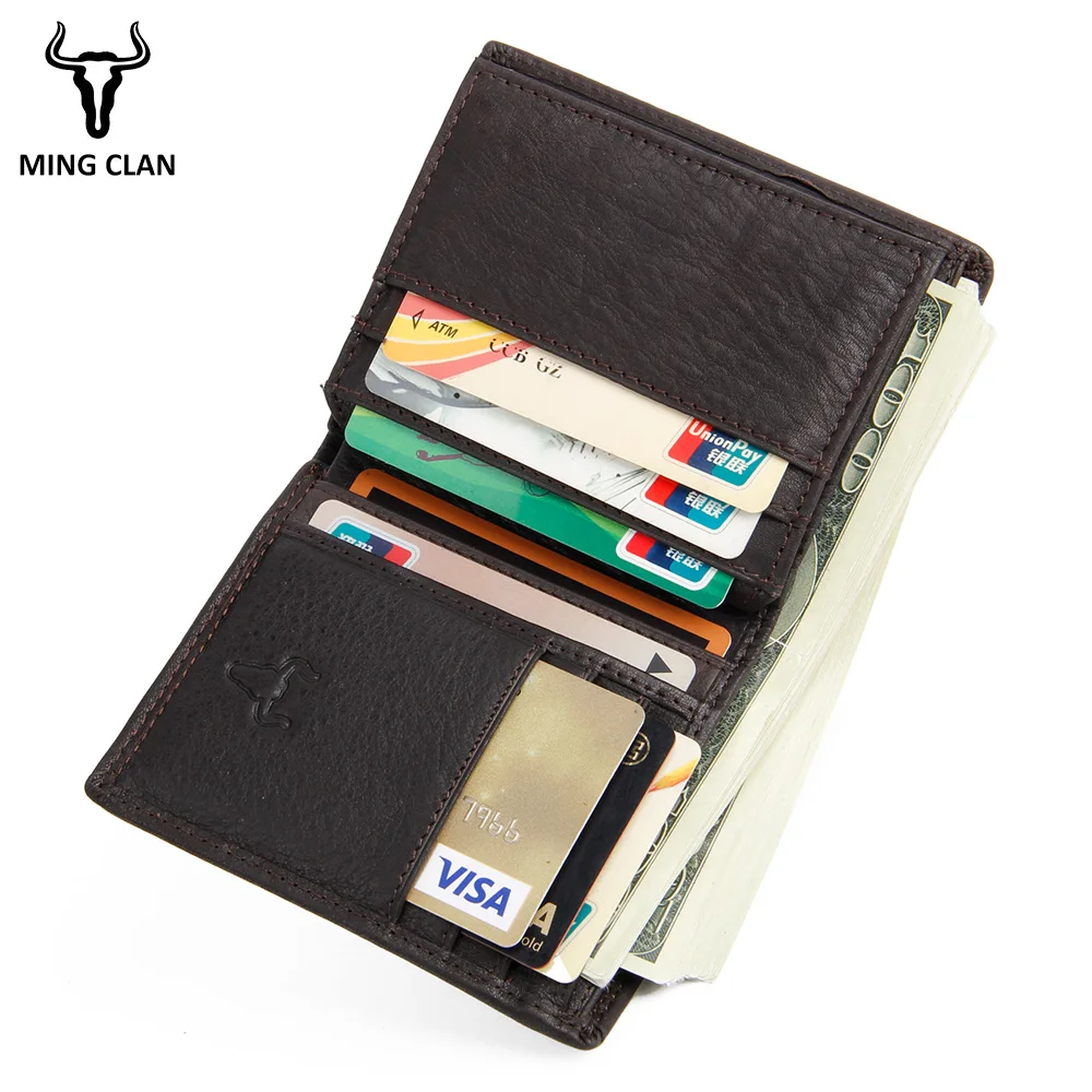 Кошелек Mingclan мужской из натуральной кожи маленький бумажник тонкий клатч с