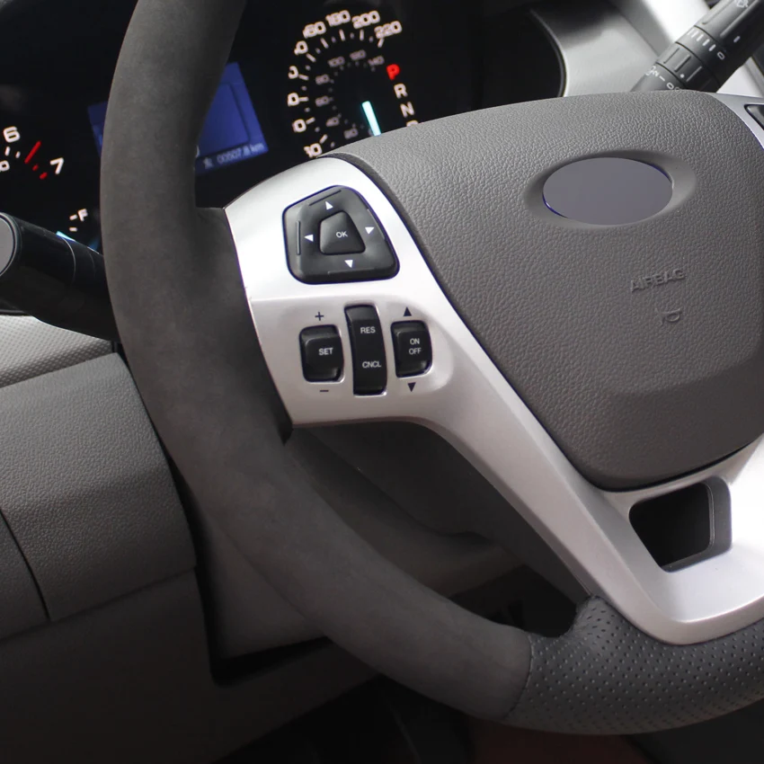 Puou Black Genuine Leather Suede Car Steering Wheel Cover for Ford Explorer 2011-2016 Taurus 2012-2015 Edge 2011-2014 Free shipp |