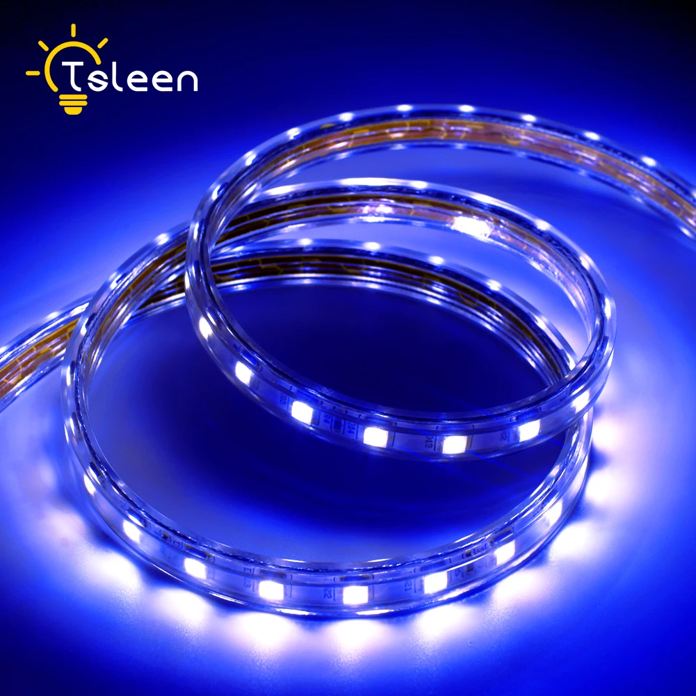 Blue 2M Дешевые 2 м SMD светодиодные полосы 5050 Водонепроницаемый AC 220 V 230 V 240 V cutable светодиодный гибкий фонарь лента Диодная лента ЕС Великобритания вилка лента Рождество - Испускаемый цвет: Blue 2M