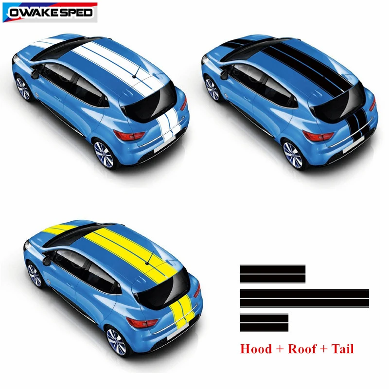 Для Renault Clio Motor Sport Styling Stripes Декор всего тела наклейка авто капюшон на крышу хвост