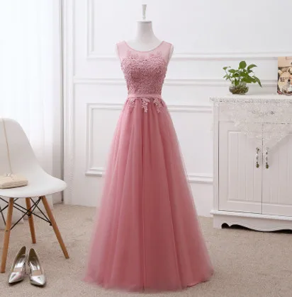 dusty pink Vestido De Noiva, новинка, розовое платье подружки невесты с длинными аппликациями, кружевное, прозрачное, с вырезом, сиреневое, элегантное, свадебное, выпускное, вечерние, торжественное платье - Цвет: dusty pink