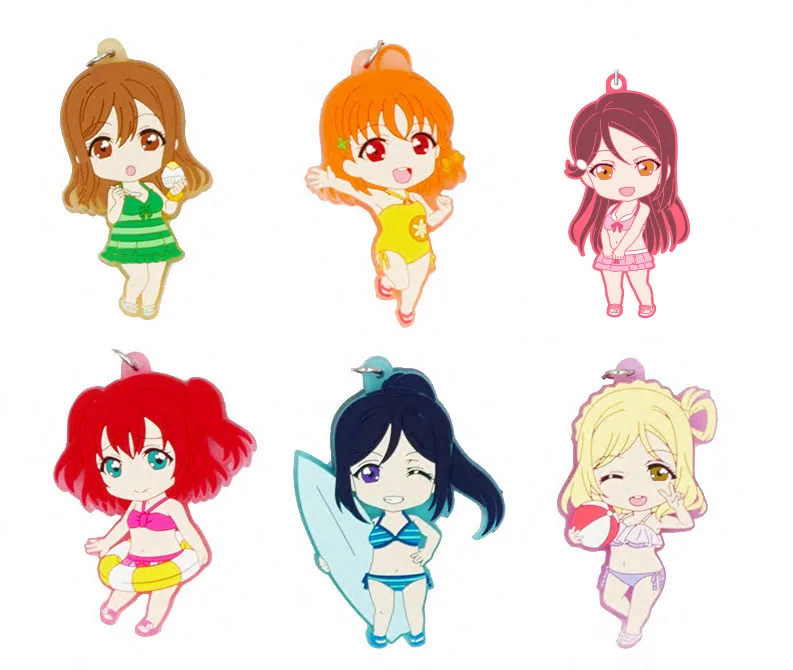 6 шт./лот брелок Нико Рин Umi Maki Chika Dia Riko Yoshi kc Kunikida кэнан Резиновый Ремешок/Подвеска